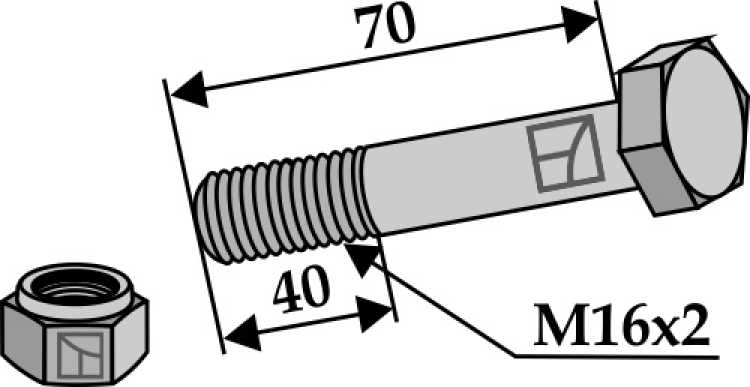 Schraube mit Sicherungsmutter - M16 x 2 - 10.9